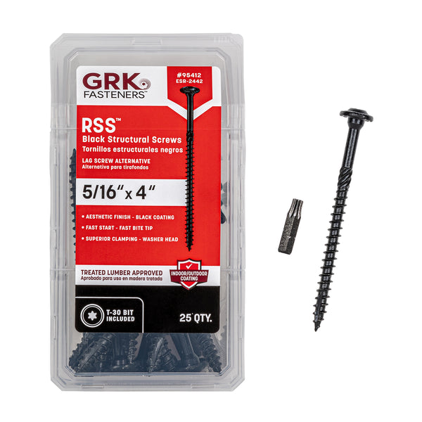 GRK 95412 RSS 5/16 x 4 in. - Black Screws 25pk
