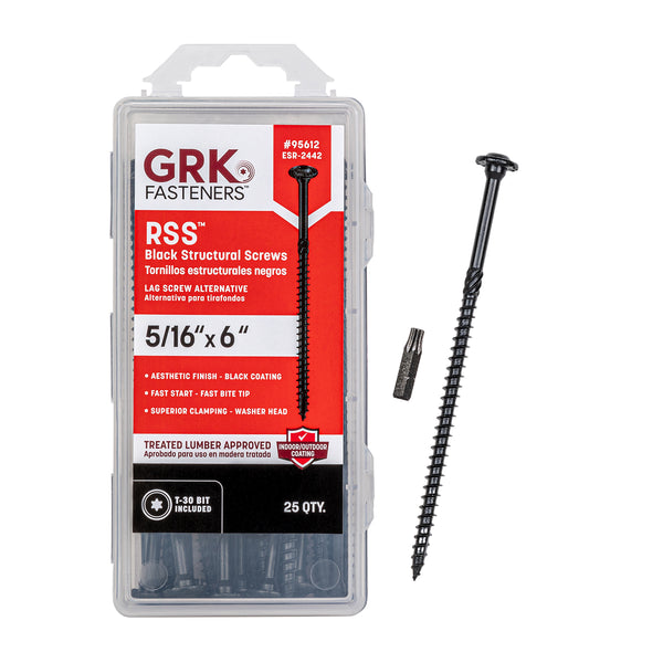 GRK 95612 RSS 5/16 x 6 in. - Black Screws 25pk