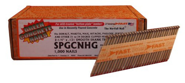 PneuFast SPGCNHG 2-1/4x131 30-34 Degree Paper Tape Tri-Coat Galvanized Smooth Shank Nails, 1,000/Box