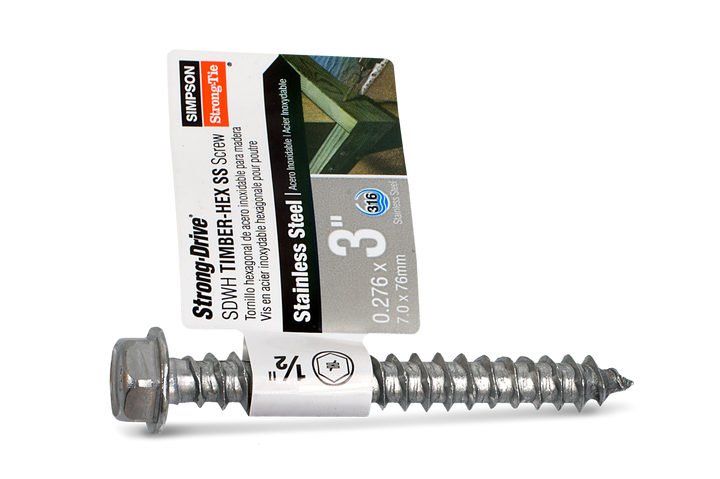 Simpson SDWH27300SS-R10 Strong-Drive SDWH TIMBER-HEX SS Screw — 0.275 in. x 3 in. 1/2 Hex, Type 316 10-Qty