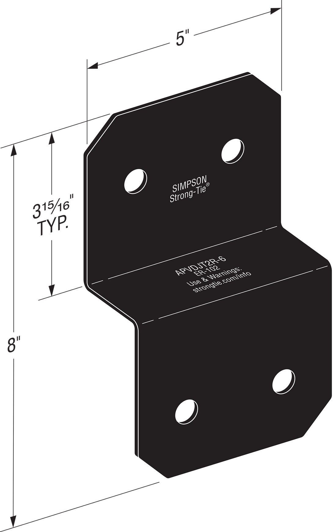 Simpson APVDJT2R-6 Outdoor Accents Avant Collection 5 in. ZMAX, Black Powder-Coated Deck Joist Tie for Rough 2x