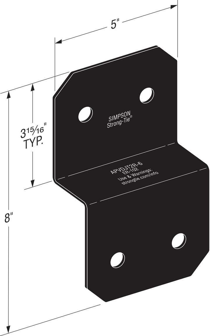 Simpson APVDJT2R-6 Outdoor Accents Avant Collection 5 in. ZMAX, Black Powder-Coated Deck Joist Tie for Rough 2x