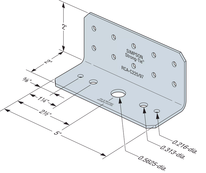 Simpson RCA-C225/97-R55 RCA-C 2 in. x 2 in. x 5 in. 12-Gauge Rigid Connector Angle for Concrete 55-Qty