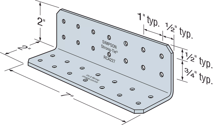 Simpson RCA227/54-R65 RCA 2 in. x 2 in. x 7 in. 16-Gauge Galvanized Rigid Connector Angle 65-Qty