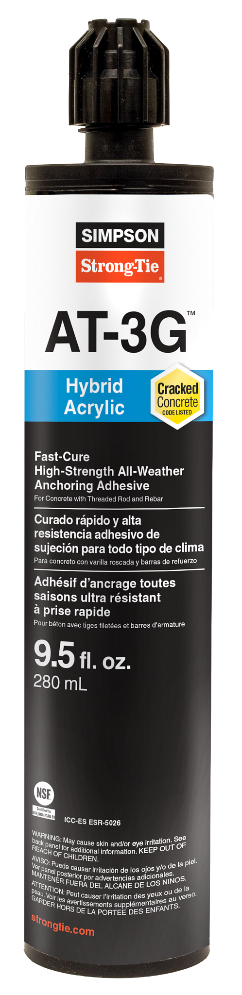 Simpson AT3G10 AT-3G 9.5-oz. High-Strength Acrylic Anchoring Adhesive Cartridge w/ Nozzle