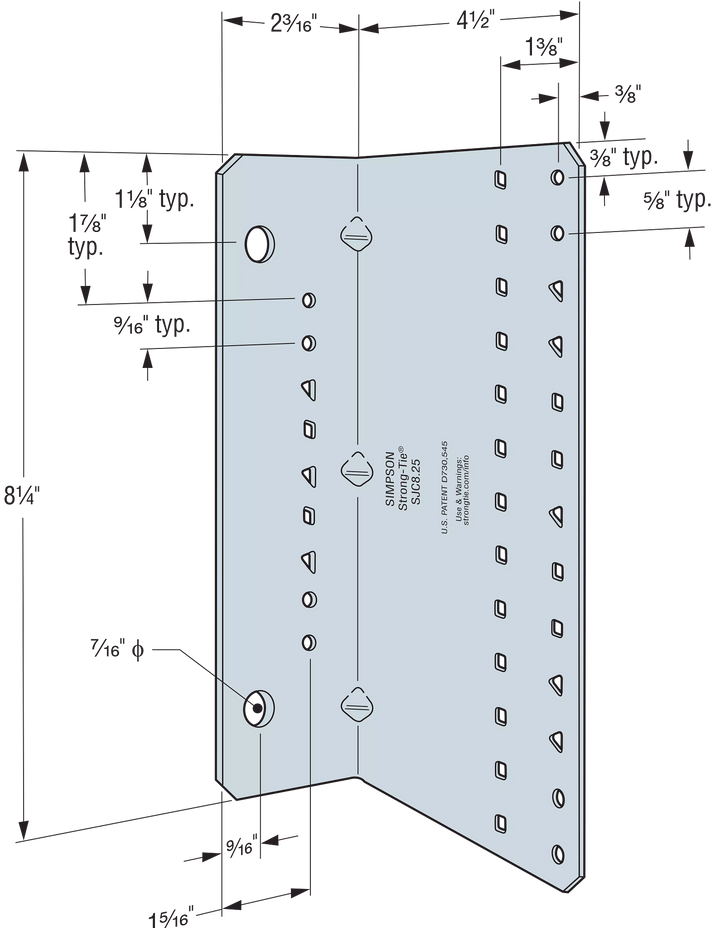 Simpson SJC8.25-R15 SJC 2 in. x 4-1/2 in. x 8-1/4 in. 14-Gauge Galvanized Steel-Joist Connector 15-Qty