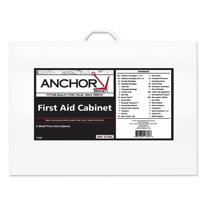 Anchor Brand 862-15-1F 2 Shelf Person First Aid Cabinet, ANSI Z308.1-2015, Steel Cabinet, Includes 500 Pieces