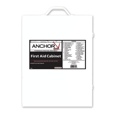 Anchor Brand 863-09-1F 3 Shelf First Aid Cabinet, 150 Person, Metal Case, Includes 800 Pieces