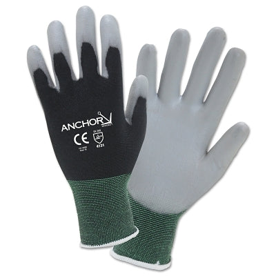 Anchor Brand 6080S PU Palm Coated Gloves, Small, Black/Gray