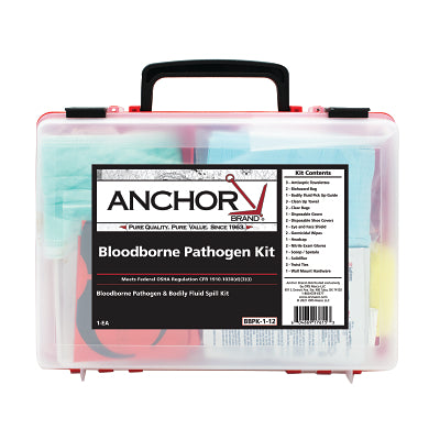 Anchor Brand 839BBK-1-12P Bloodborne Pathogen Kit  Blood Spill Clean-up  Plastic Case  Wall Mount Bracket