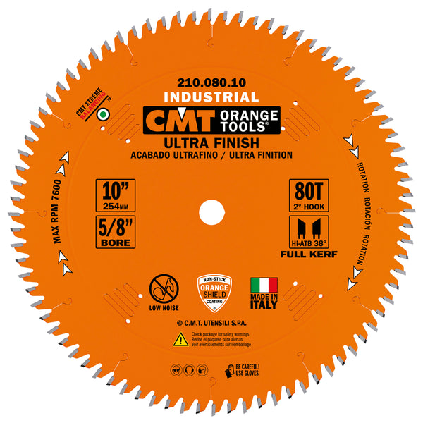 CMT Orange Tools 210.080.10 ULTRA FINISH-PLYWOOD & MELAMINE 10”x0.126”/0.087”x5/8’’  T=80 Hi-ATB