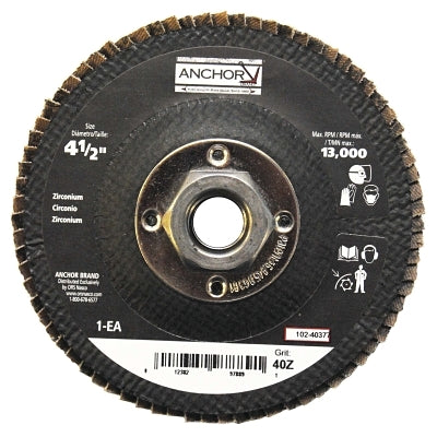 Anchor Brand 97889 Abrasive High Density Flap Disc, 4-1/2 in dia, 40 Grit, 5/8-11 arbor, 12000 RPM, Type 27