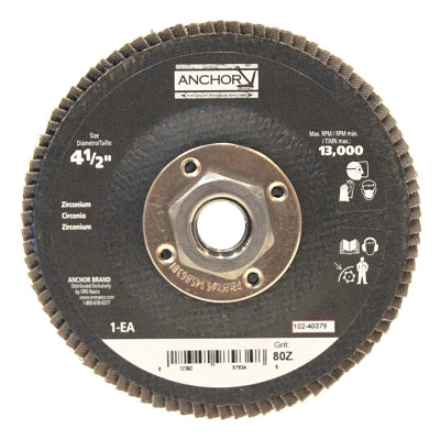 Anchor Brand 97934 Abrasive High Density Flap Disc, 4-1/2 in dia, 80 Grit, 5/8 in-11 Arbor, 12000 RPM, Type 27