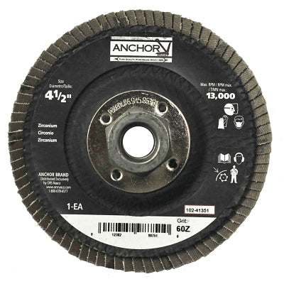 Anchor Brand 98759 Abrasive Flap Disc  4-1/2 in  40 Grit  7/8 in Arbor  13 000 rpm  Angled
