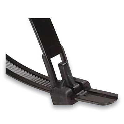 Anchor Brand B11S0CR Resealable Cable Ties, 50 lb Tensile Strength, 11.1 in L, UV, Black, 100 Ea/Bag