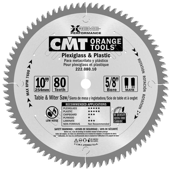 CMT Orange Tools 222.080.10 PLASTIC 10”x0.110”/0.087”x5/8’’  T=80 MATB (-3°NEG)