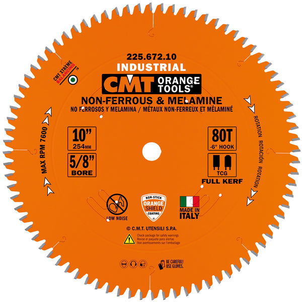 CMT Orange Tools 225.672.10 THICK NON-FERROUS METAL & MELAMINE 10”x5/8’’  T=80 TCG (-6° NEG)