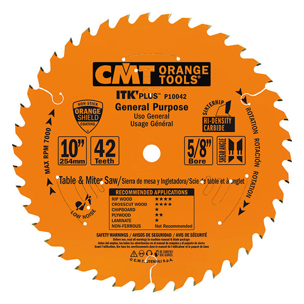 CMT Orange Tools P10042W ITK-PLUS GENERAL PURPOSE 10-1/4”x5/8”<>   T=42 ATB+SHEAR