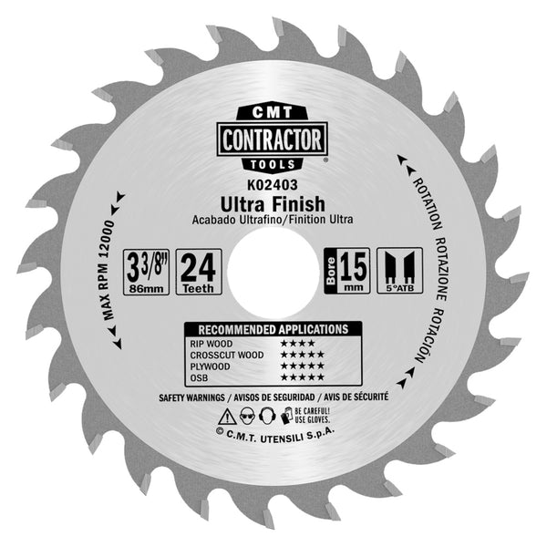 CMT Orange Tools K02403 ITK CONTRACTOR ULTRA FINISH 3-3/8”x0.043”/0.028”x15mm  T=24 ATB