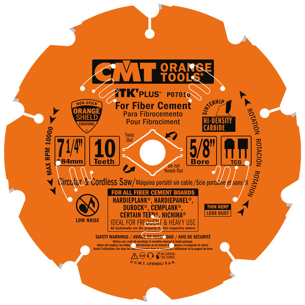 CMT Orange Tools P07010 ITK-PLUS FIBER CEMENT PRODUCTS 7-1/4”x0.071”x0.055”x5/8”<>  T=10 TCG