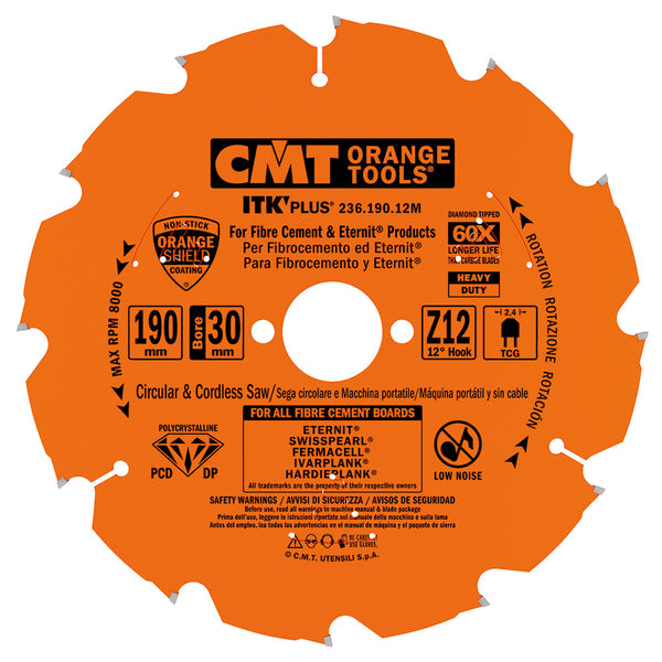 CMT Orange Tools 236.190.04M DIAMOND FOR FIBER CEMENT PRODUCTS D=190x2.4/1.8x30mm  T=4 TCG