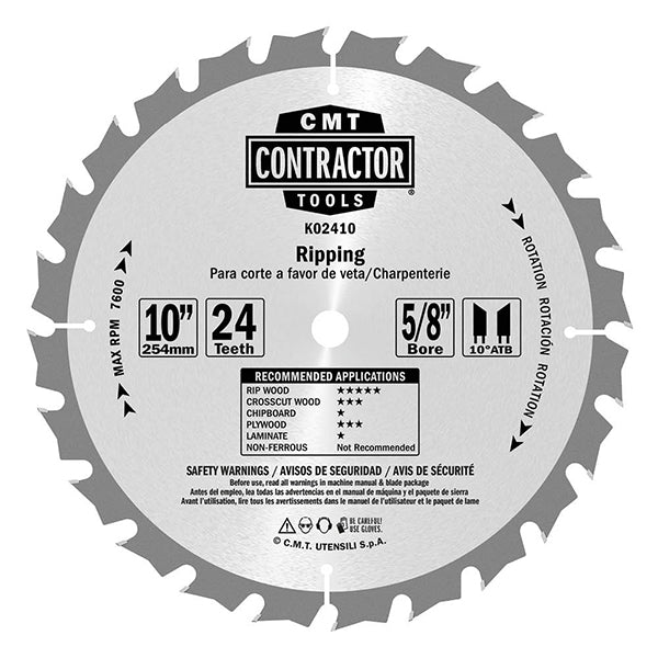 CMT Orange Tools K02410 ITK CONTRACTOR RIPPING 10’’x0.094”/0.063”x5/8”  T=24 ATB