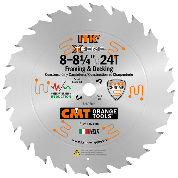 CMT Orange Tools 250.024.08 FRAMING & RIPPING 8-8-1/4’’x0.082”/0.048”x5/8’’<>  T=24 ATB