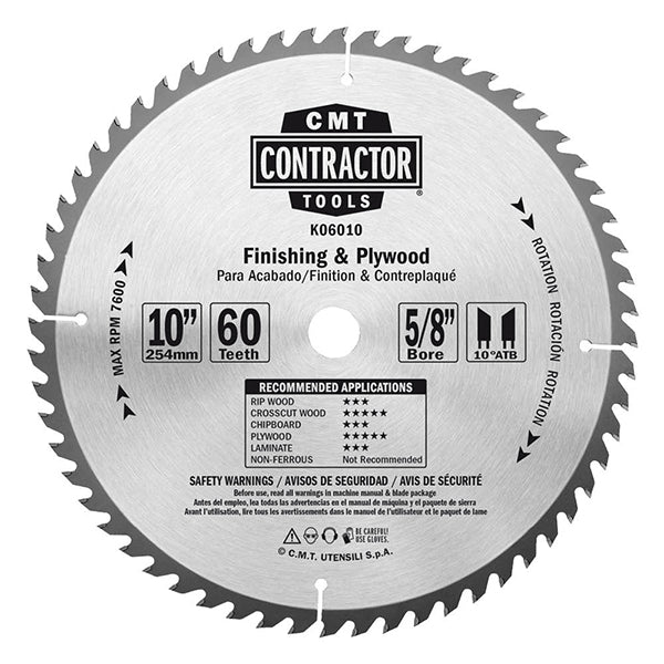 CMT Orange Tools K06012 ITK CONTRACTOR FINISH 12’’x0.102”/0.071”x1”  T=60 ATB