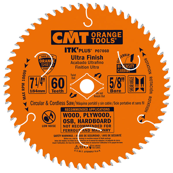 CMT Orange Tools P06060 ITK-PLUS ULTRA FINISH 6-1/2”x0.067”x0.039”x5/8”<>  T=60 ATB+SHEAR