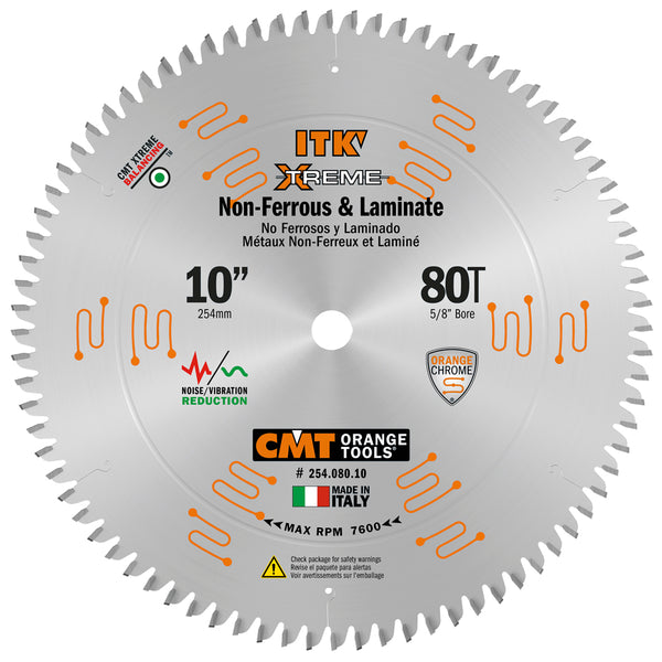 CMT Orange Tools 254.080.10 NON-FERROUS & MELAMINE 10’’x0.102”x5/8’’  T=80 TCG (-6° NEG)