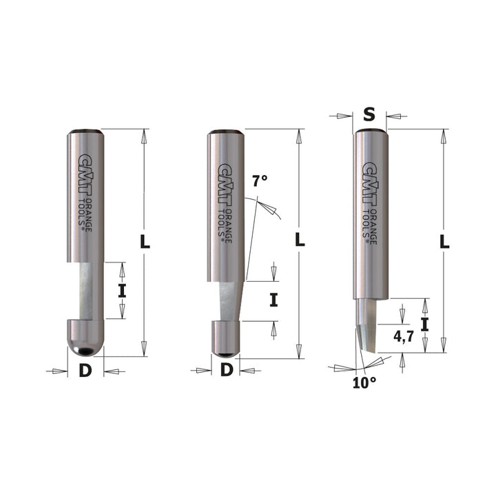 CMT Orange Tools 842.095.11 SOLID CARBIDE COMBINATION TRIMMER BIT D=1/4”x3/8” A=0° S=1/4”