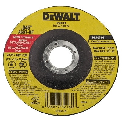 DeWalt DW8424 4-1/2"X.045"X7/8" THINCUTTING WHEEL DCW