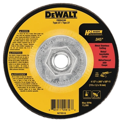 DeWalt DW8424H 4-1/2" X .045" X 5/8" -11 HP CUTOFF WHEEL