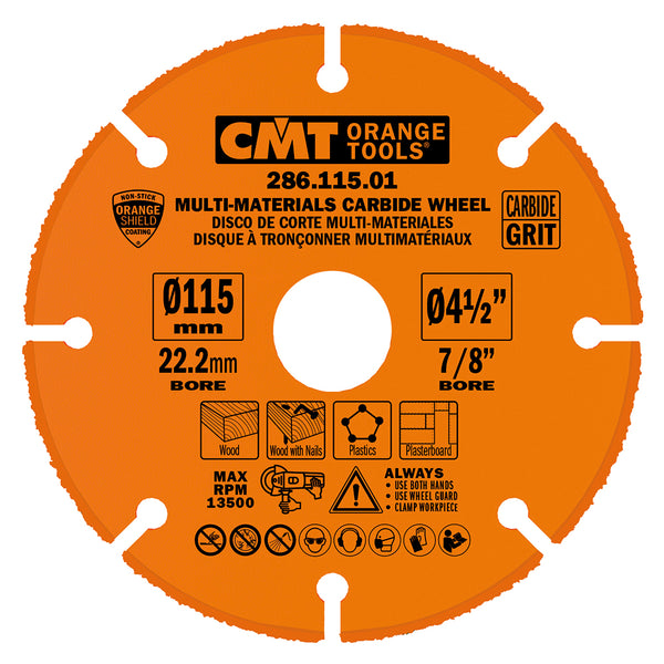 CMT Orange Tools 286.115.01 MULTI-MATERIALS CARBIDE WHEEL 4-1/2”x7/8” (+3/8”+5/8”)