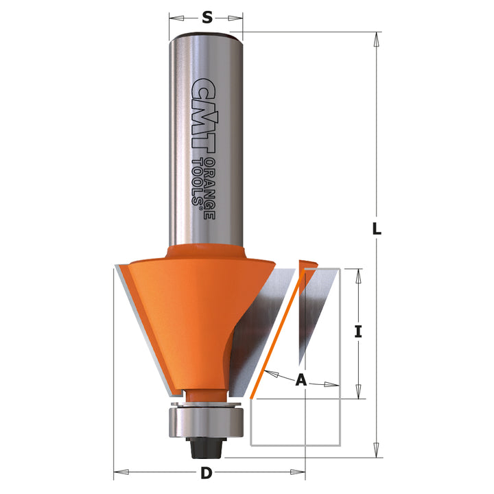 CMT Orange Tools 857.503.11 CHAMFER BIT WITH BEARING D=1”x7/8” A=15° S=1/2”