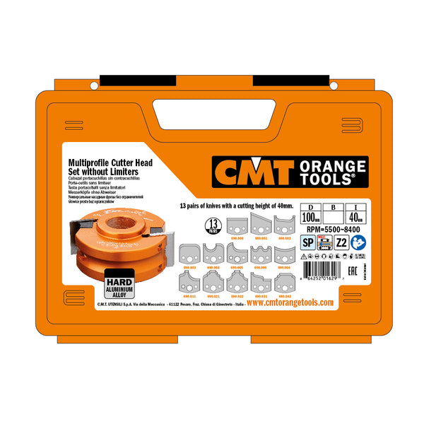 CMT Orange Tools 692.013.12 13-PIECE MULTIPROFILE CUTTER HEAD WITHOUT LIMITERS D=3-1/8”  B=3/4”