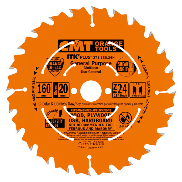 CMT Orange Tools 271.165.24H FAST FRAMING 6-1/2”x20mm(+5/8”)  T=24 ATB+SHEAR