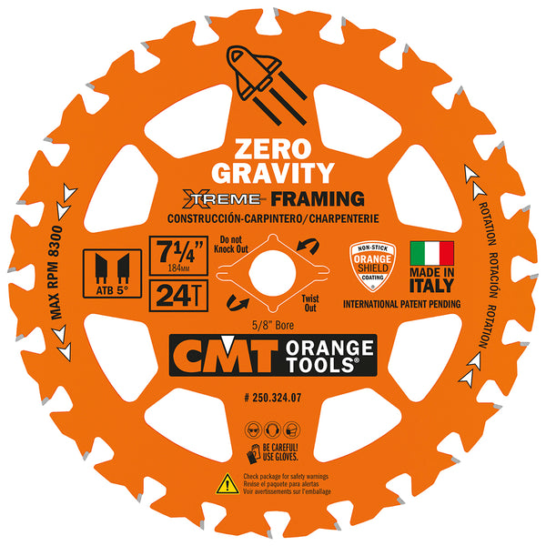 CMT Orange Tool 250.324.07 FRAMING ZERO GRAVITY 7-1/4”x0.070”/0.048”x5/8”