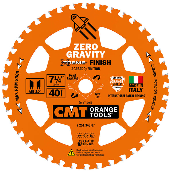 CMT Orange Tool 251.340.07 FINISH ZERO GRAVITY 7-1/4”x0.070”/0.048”x5/8”