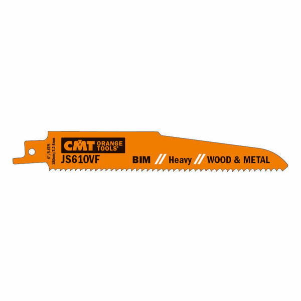 CMT Orange Tools JS610VF-5 RECIPROCATING SAW BLADES for WOOD&METAL (BIM) 6”x 5-8TPI  (5-PCS.)