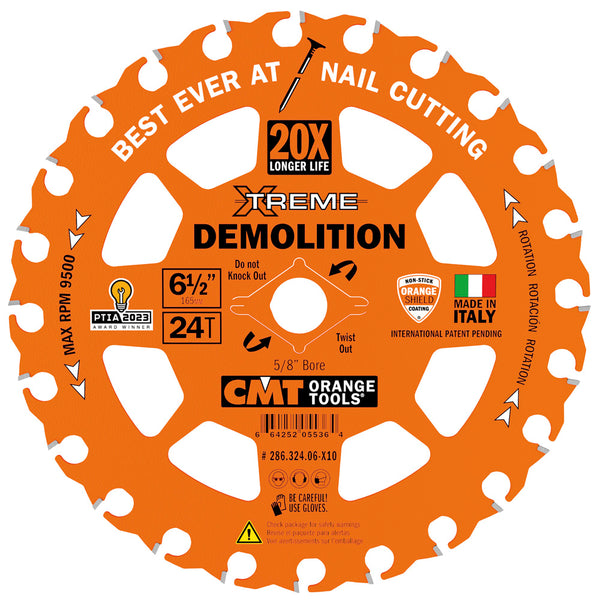 CMT Orange Tools 286.324.06-X10 DEMOLITION 6-1/2”x5/8”<>  T=24 ATB (10-PCS. BULK MASTERPACK)