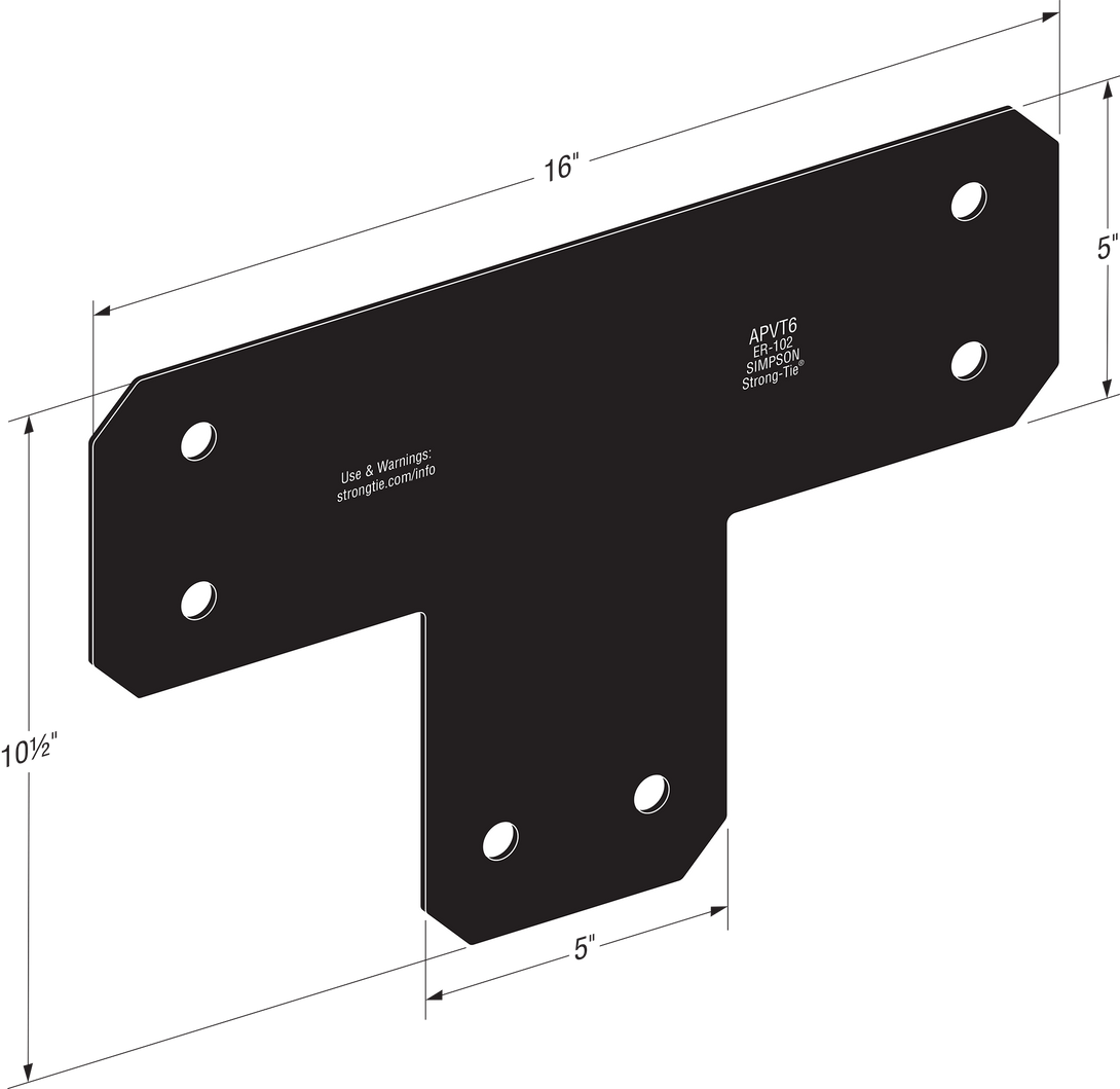 Simpson APVT6 Outdoor Accents Avant Collection ZMAX, Black Powder-Coated T Strap for 6x6