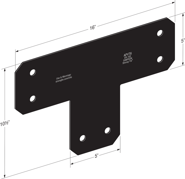 Simpson APVT6 Outdoor Accents Avant Collection ZMAX, Black Powder-Coated T Strap for 6x6