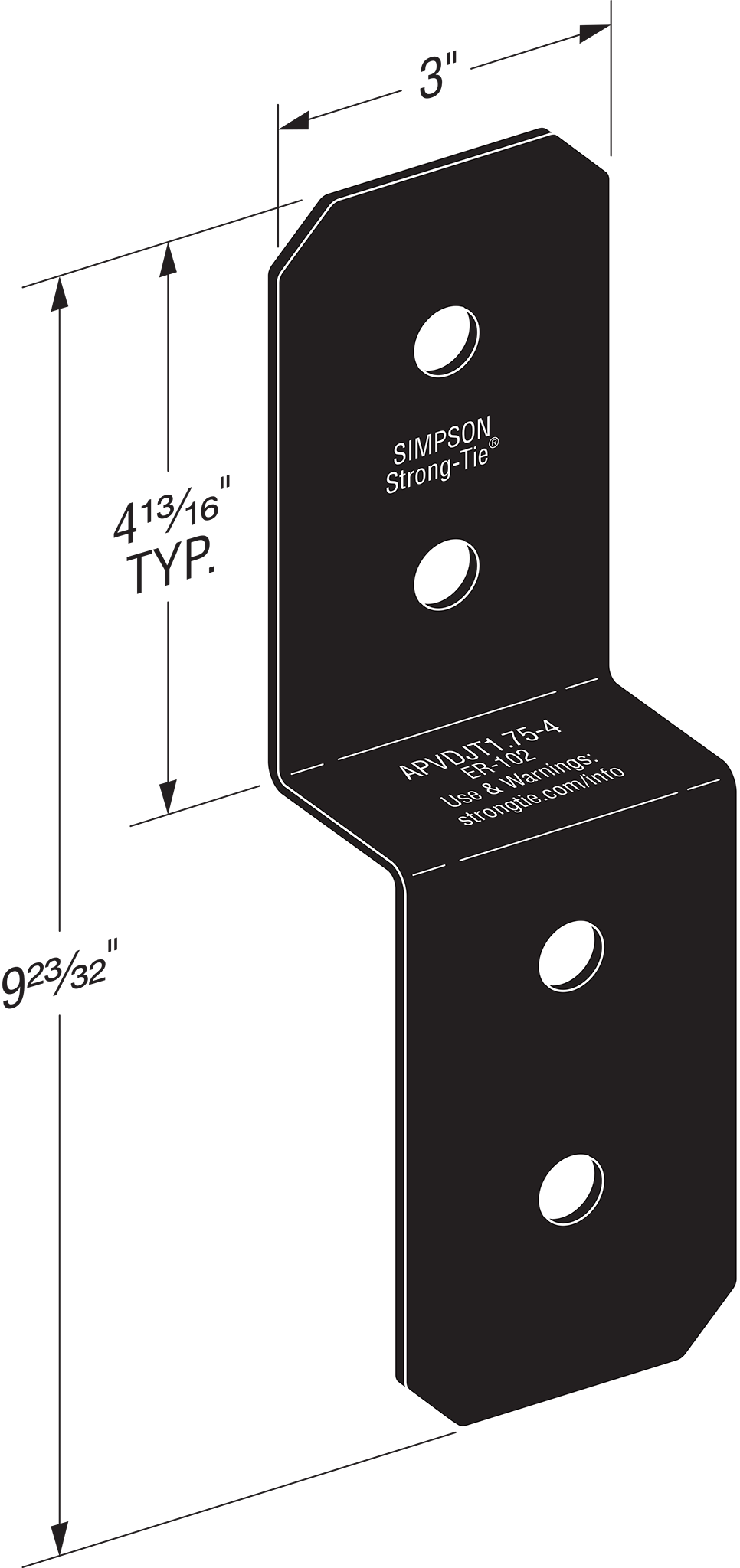 Simpson APVDJT1.75-4 Outdoor Accents Avant Collection 3 in. ZMAX, Black Powder-Coated Deck Joist Tie for 1-3/4 in. Wood