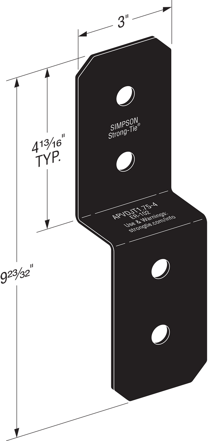 Simpson APVDJT1.75-4 Outdoor Accents Avant Collection 3 in. ZMAX, Black Powder-Coated Deck Joist Tie for 1-3/4 in. Wood