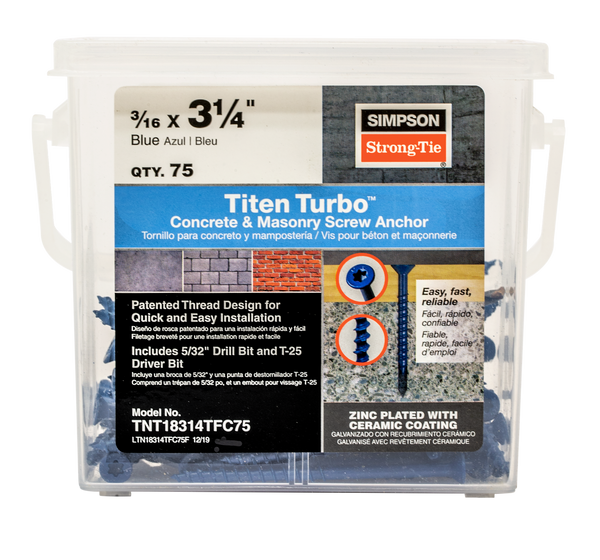 Simpson TNT18314TF Titen Turbo — 3/16 in. x 3-1/4 in. 6-Lobe Flat-Head Concrete and Masonry Screw, Blue 100-Qty