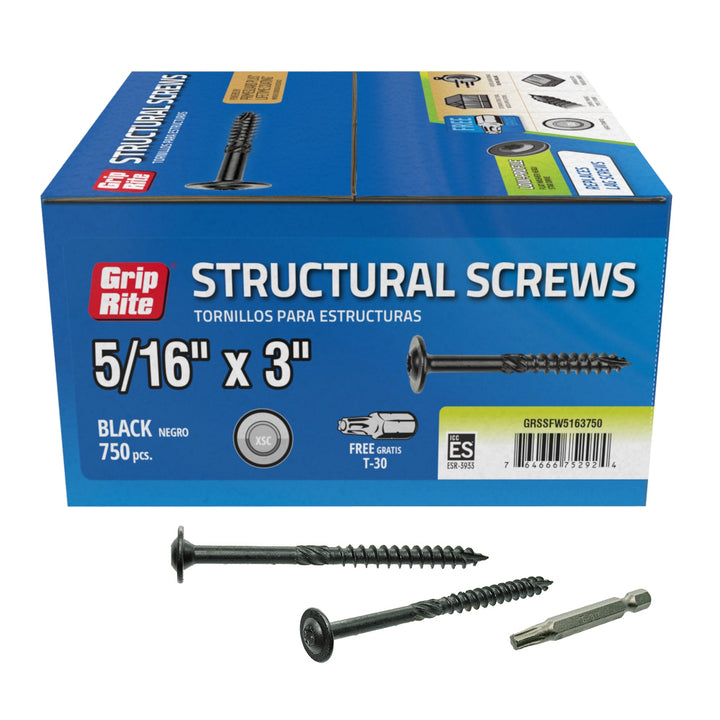 GRSSFW5163750-GRIP-RITE 5/16 X 3" PRIMEGUARD PLUS COATED T-30 STAR DRIVE WASHER HEAD COARSE THREAD TYPE 17 POINT STRUCTURAL SCREW 750 COUNT