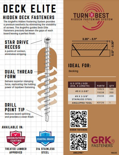 GRK 39238 AnglePro Hidden Deck Fastener SS #9 x 2-3/8 200CT