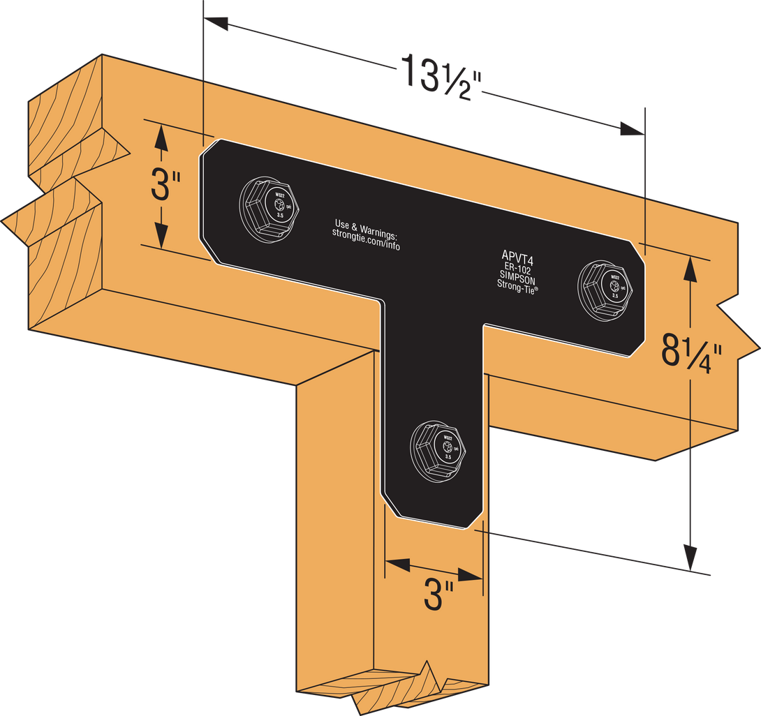 Simpson APVT4 Outdoor Accents Avant Collection ZMAX, Black Powder-Coated T Strap for 4x4