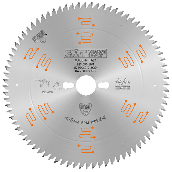 CMT Orange Tools 283.680.10M ULTRA FINISH - PLYWOOD & MELAMINE 250x30mm  T=80 Hi-ATB (-2° NEG)